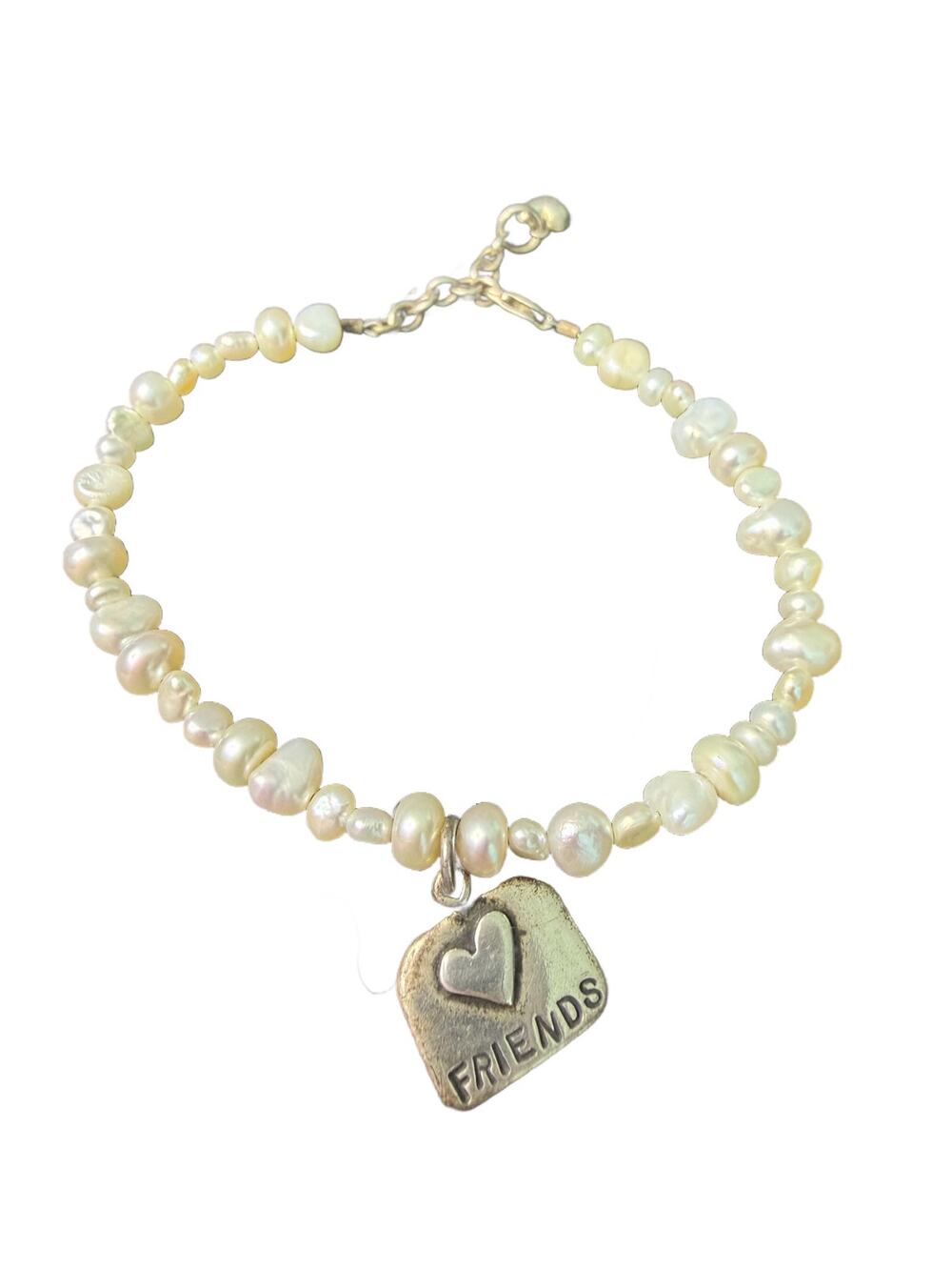 Vintage Amy Peters Studio sterling love friends pearl bracelets sterling silver